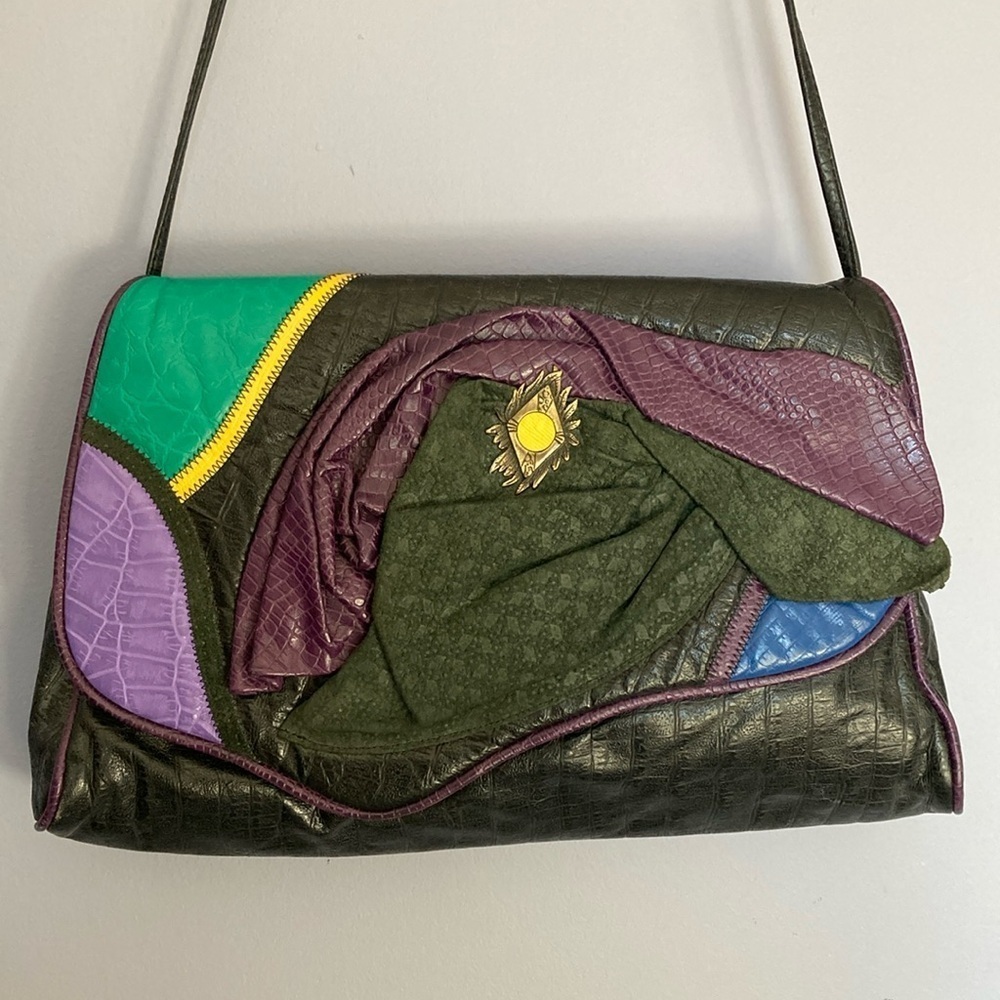 REEM Vintage Genuine Leather Suede 80s Glam Multicolor Large Bag Purse
